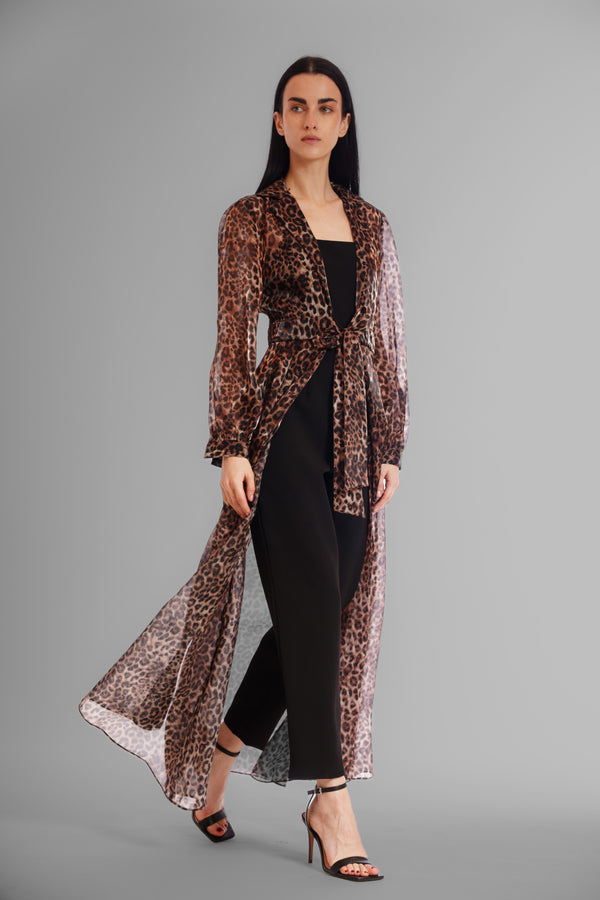 julia jordan LONG SLV SHIRT DRESS WITH JUMPSUIT LEOPARD