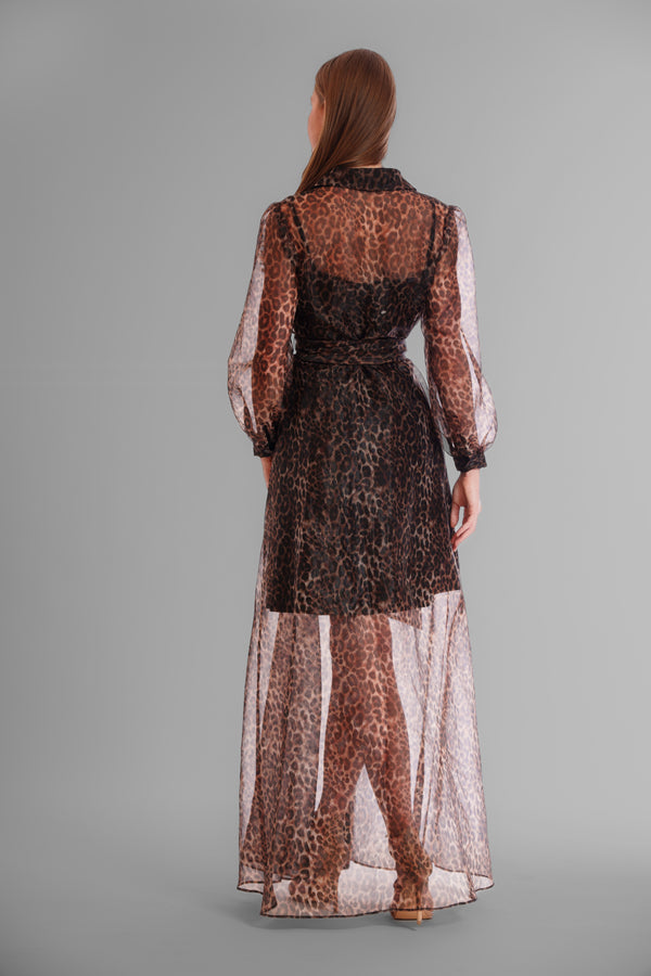 Julia Jordan LONG SLV SHIRT DRESS WITH TIE WAIST BROWN/BLACK