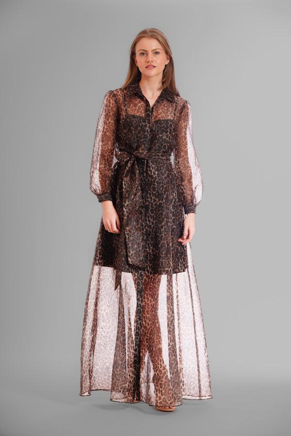 julia jordan LONG SLV SHIRT DRESS WITH TIE WAIST BROWN/BLACK