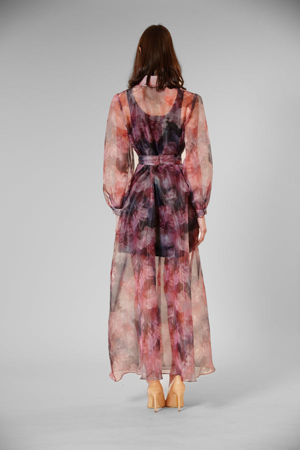 Julia Jordan LONG SLV SHIRT DRESS WITH TIE WAIST PINK MULTI