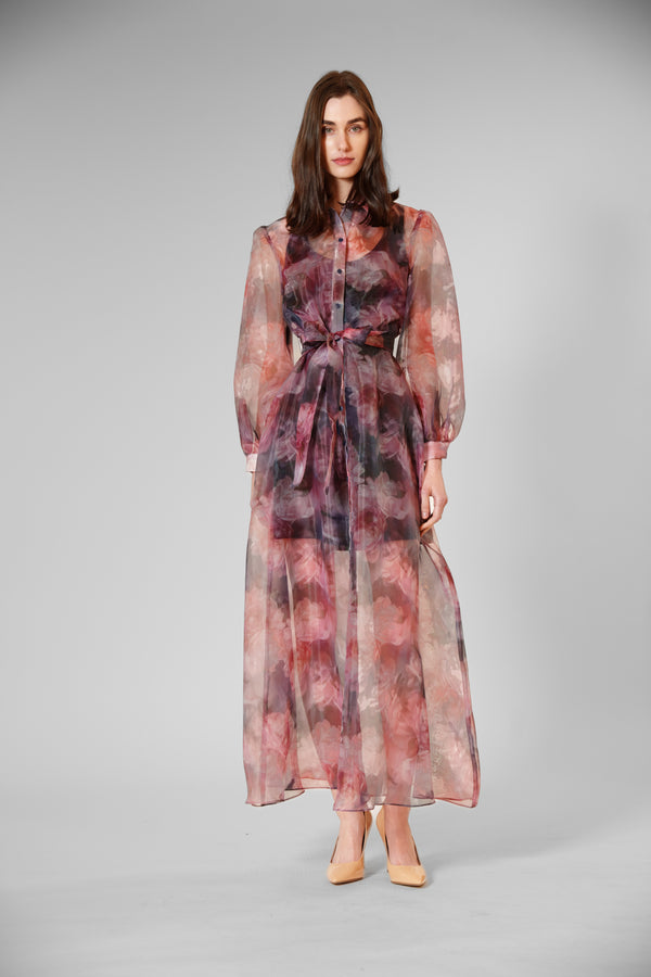 julia jordan LONG SLV SHIRT DRESS WITH TIE WAIST PINK MULTI