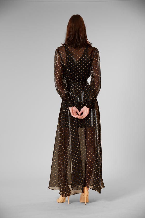 Julia Jordan LONG SLV SHIRTDRESS W SELF SASH BLACK GOLD