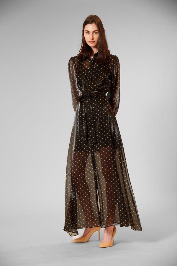 Julia Jordan LONG SLV SHIRTDRESS W SELF SASH BLACK GOLD