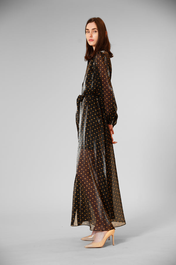 Julia Jordan LONG SLV SHIRTDRESS W SELF SASH BLACK GOLD