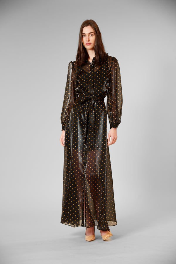 julia jordan LONG SLV SHIRTDRESS W SELF SASH BLACK GOLD