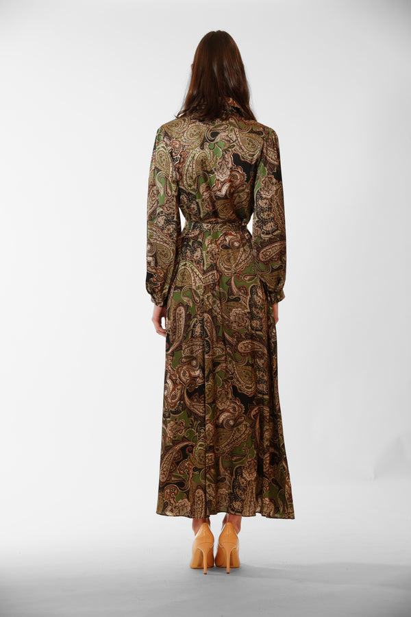 Julia Jordan LONG SLV SHIRTDRESS W SELF SASH GREEN MULTI
