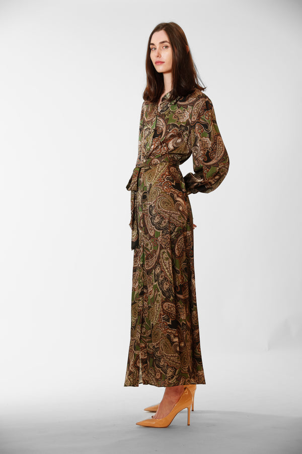 Julia Jordan LONG SLV SHIRTDRESS W SELF SASH GREEN MULTI