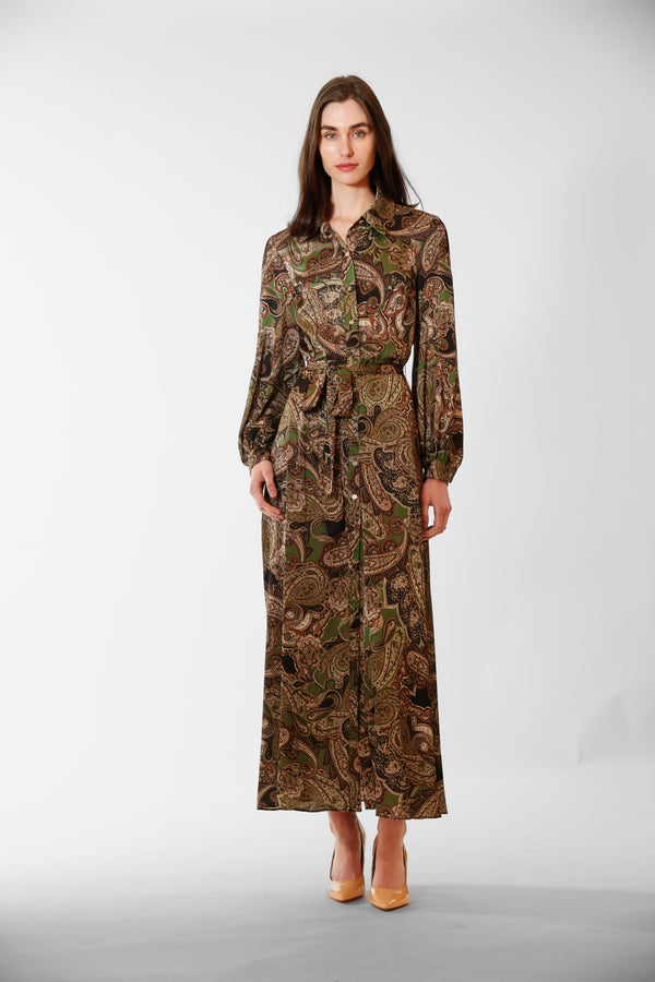 julia jordan LONG SLV SHIRTDRESS W SELF SASH GREEN MULTI
