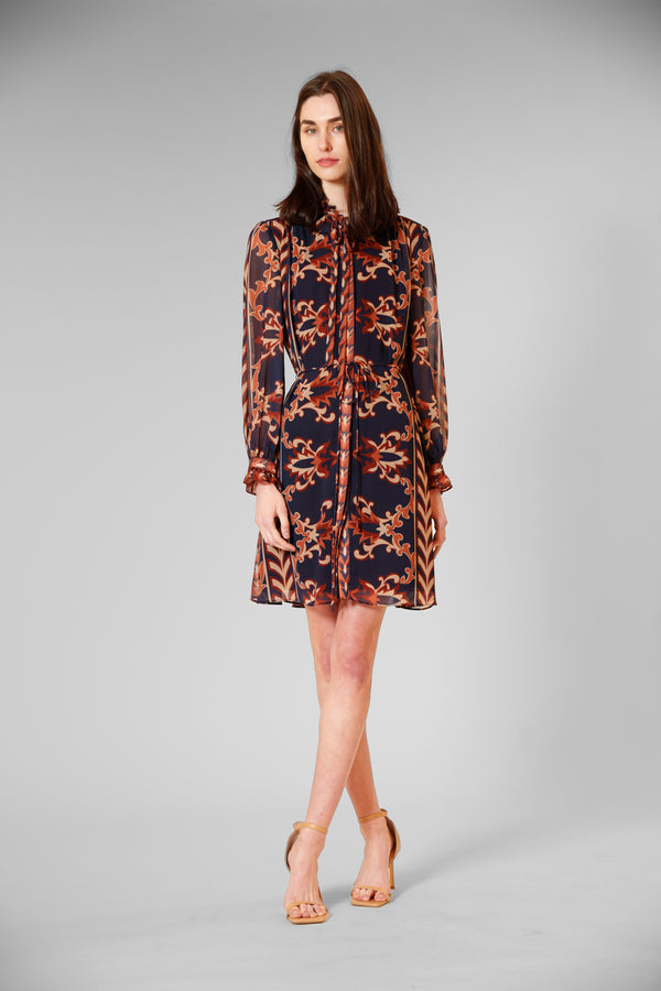 Julia Jordan LONG SLV SHORT DRESS W RUFFLE COLLAR NAVY MULTI