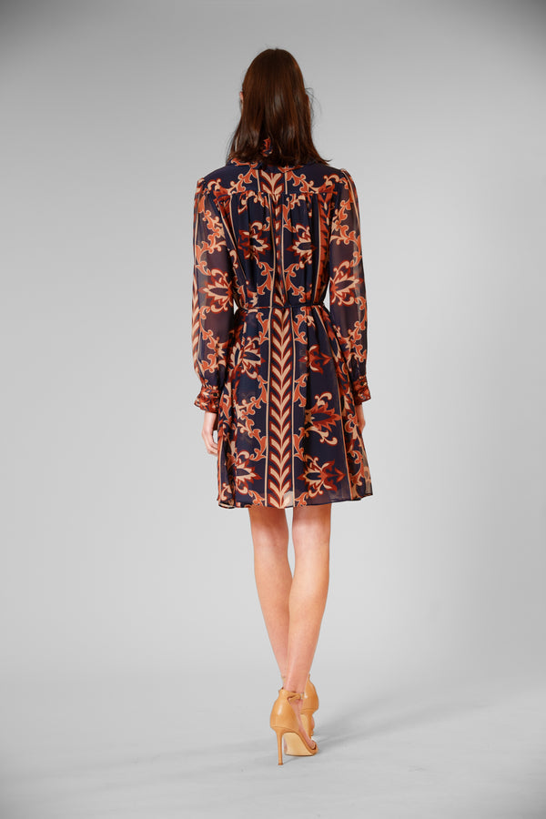 Julia Jordan LONG SLV SHORT DRESS W RUFFLE COLLAR NAVY MULTI