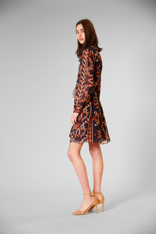 Julia Jordan LONG SLV SHORT DRESS W RUFFLE COLLAR NAVY MULTI