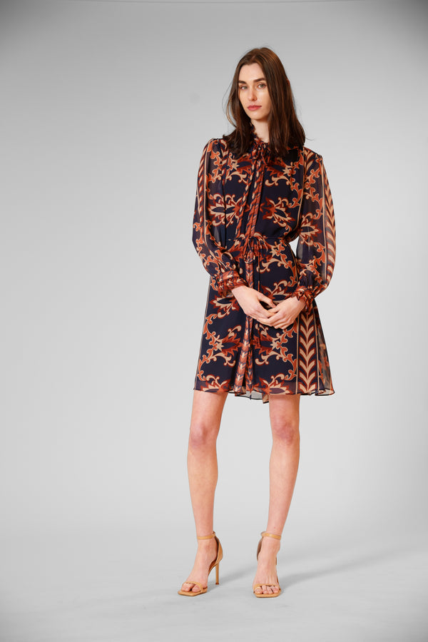 julia jordan LONG SLV SHORT DRESS W RUFFLE COLLAR NAVY MULTI