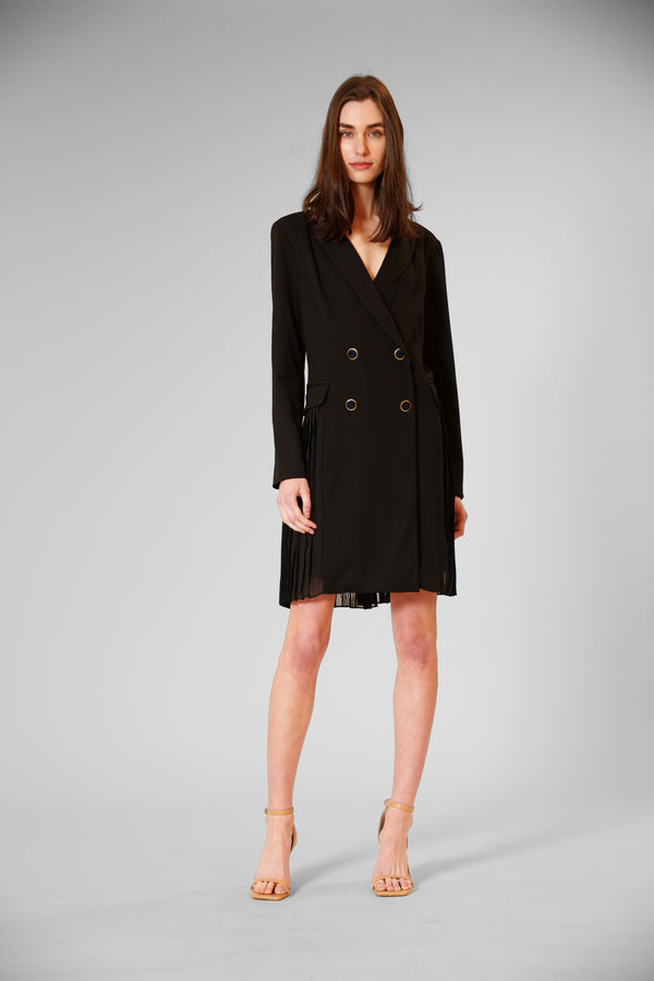 Julia Jordan LONGSLV DOUBLE BREASTED LAPEL W CHIFFON SKIRT BLACK