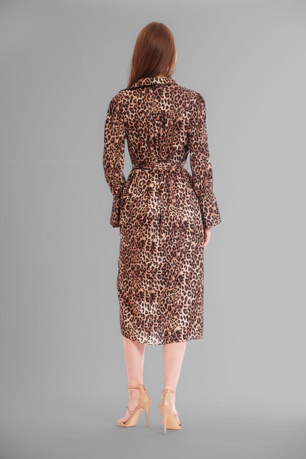 Julia Jordan MIDI DRESS W L/S AND COLLAR BROWN BLACK