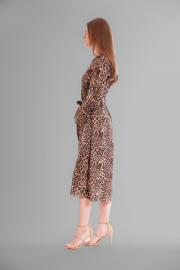 Julia Jordan MIDI DRESS W L/S AND COLLAR BROWN BLACK