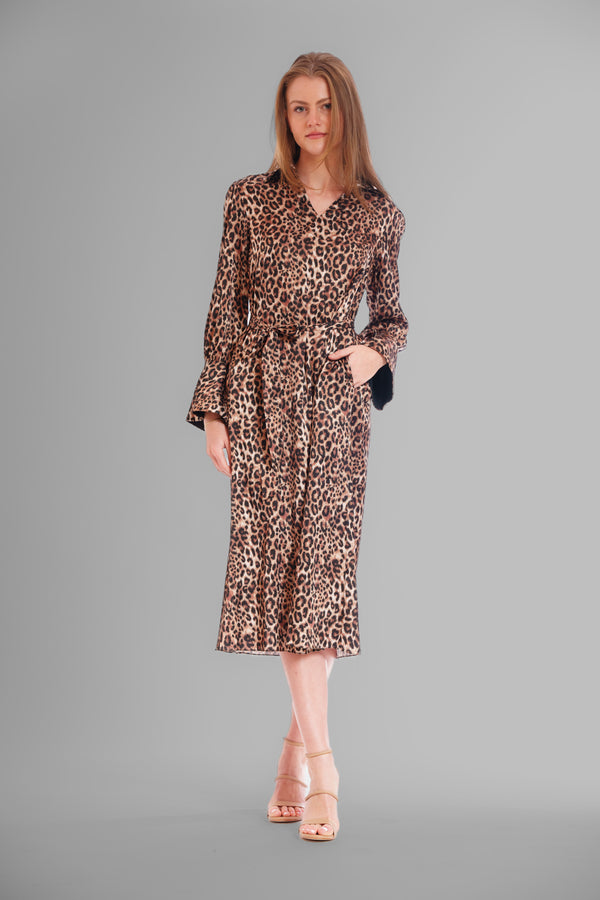 julia jordan MIDI DRESS W L/S AND COLLAR BROWN BLACK