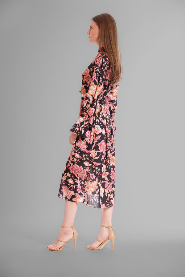 Julia Jordan MIDI LENGTH DRESS W L/S AND COLLAR BLACK/MULTI