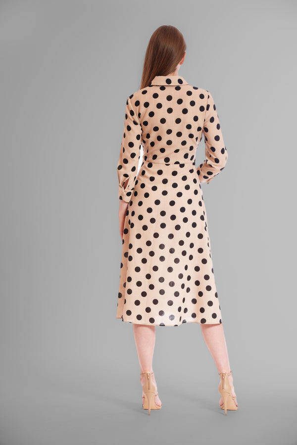 Julia Jordan MIDI LENGTH W LONG SLVS COLLAR & SELF SASH TAN/BLK