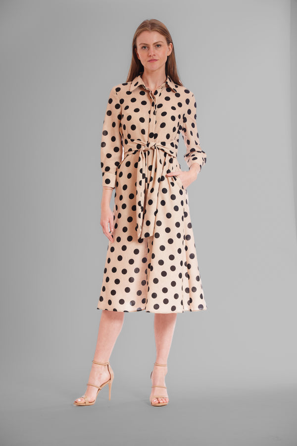 Julia Jordan MIDI LENGTH W LONG SLVS COLLAR & SELF SASH TAN/BLK