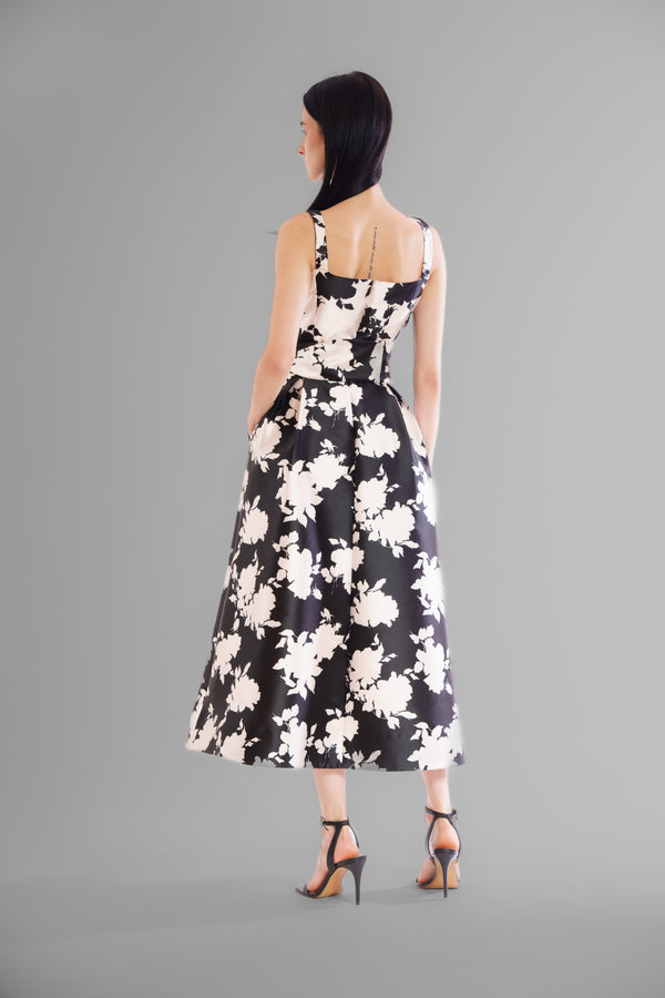 Julia Jordan MIDI SLVLESS GOWN W/ SQUARE NKLN & SELF SASH BLK/CREAM