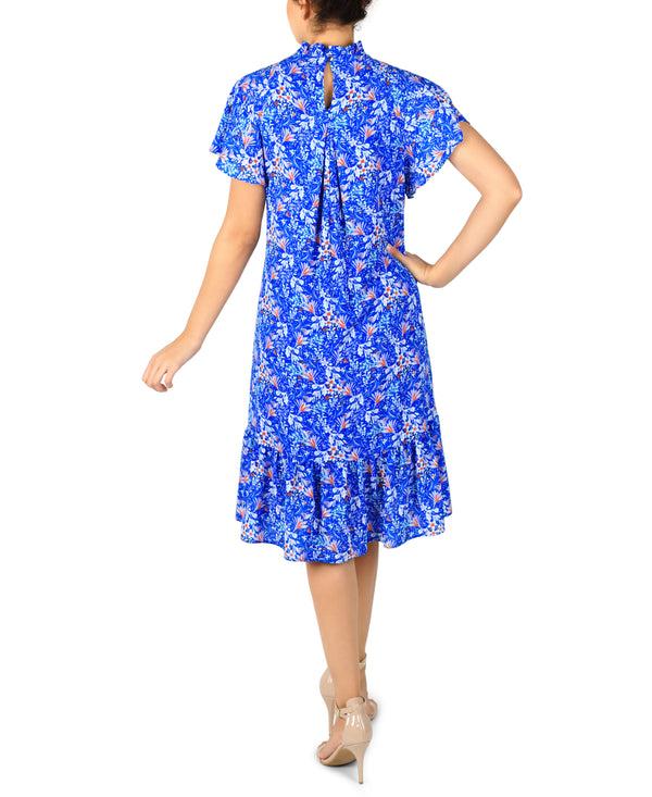 Julia Jordan Mock Neck Asymmetrical Dress Cobalt Multi