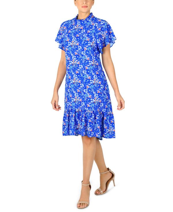 Julia Jordan Mock Neck Asymmetrical Dress Cobalt Multi