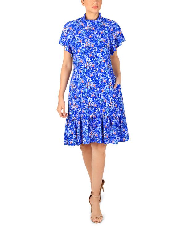 julia jordan Mock Neck Asymmetrical Dress Cobalt Multi