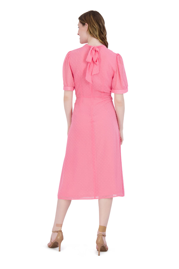 Julia Jordan MOCK NECK BALLOON SLEEVE MIDI DRESS NEON PINK