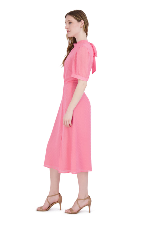 Julia Jordan MOCK NECK BALLOON SLEEVE MIDI DRESS NEON PINK