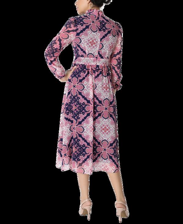 Julia Jordan Mock Neck Long Sleeve Printed Chiffon Midi Coral Multi
