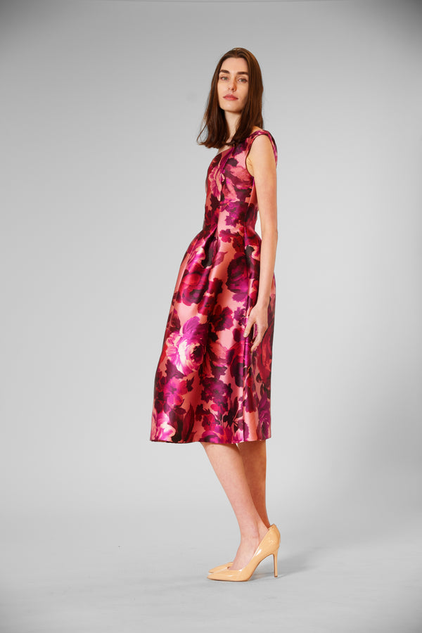 Julia Jordan OFF THE SHOULDER BOAT NECK EVENING DRESS PINK MULTI