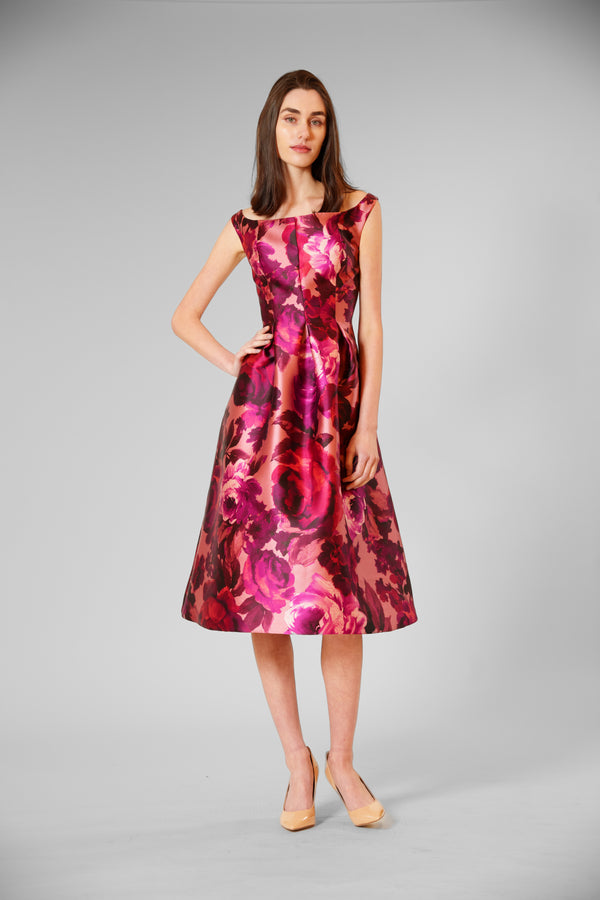 julia jordan OFF THE SHOULDER BOAT NECK EVENING DRESS PINK MULTI