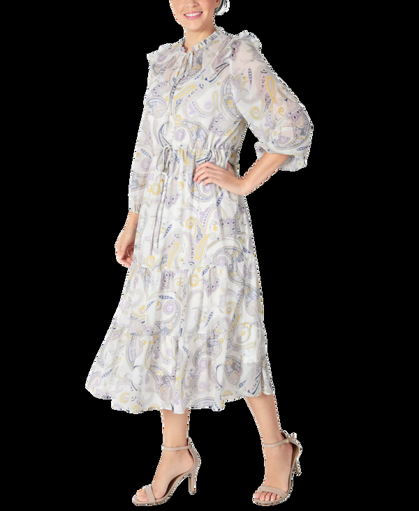 Julia Jordan Paisley Drawstring Waist Chiffon Dress Ivory Multi