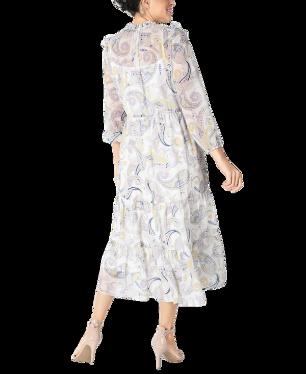 Julia Jordan Paisley Drawstring Waist Chiffon Dress Ivory Multi