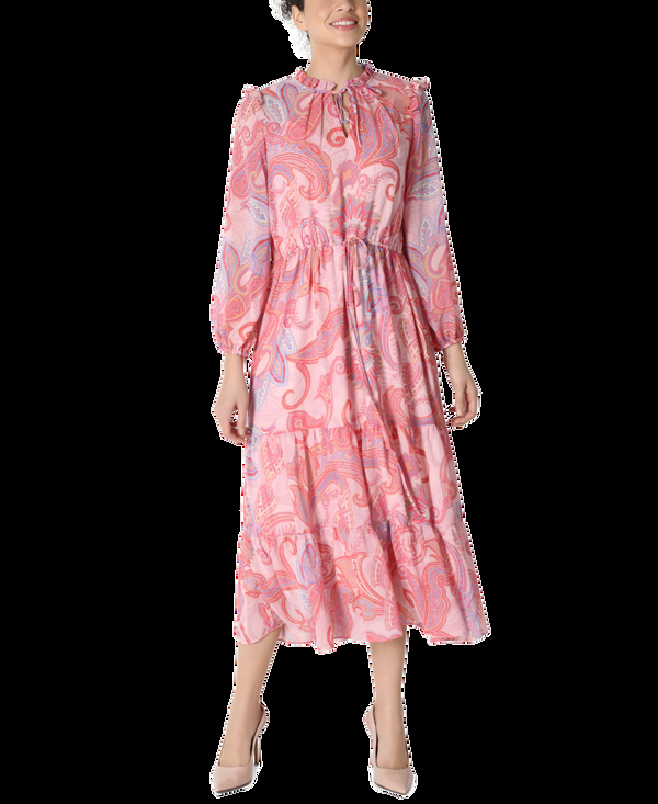 Julia Jordan Paisley Drawstring Waist Midi Dress Pink Multi