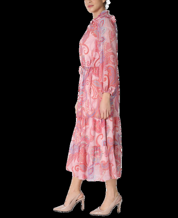 Julia Jordan Paisley Drawstring Waist Midi Dress Pink Multi