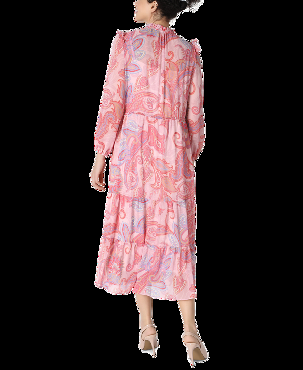 Julia Jordan Paisley Drawstring Waist Midi Dress Pink Multi
