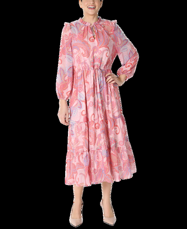 julia jordan Paisley Drawstring Waist Midi Dress Pink Multi