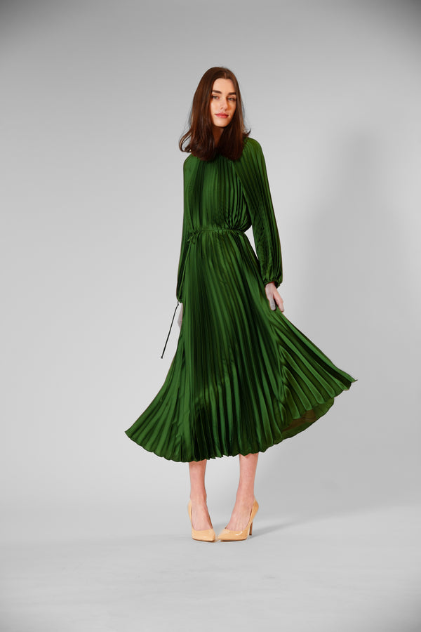 julia jordan PLEATED LONG SLEEVE WAIST TIE MAXI DRESS NAVY