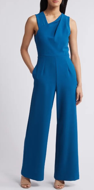 Julia Jordan PLEATED SHOULDER SLEEVELESS JUMPSUIT BLACK