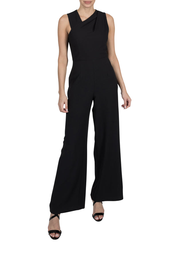julia jordan PLEATED SHOULDER SLEEVELESS JUMPSUIT BLACK