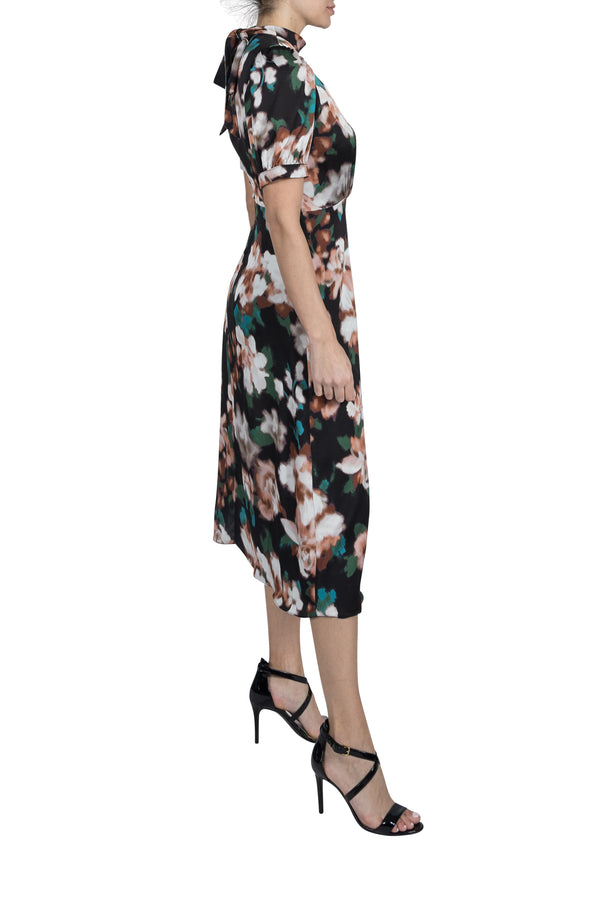 Julia Jordan PRINTED MOCK NECK SHORT SLEEVE DRESS BLACK MULTI