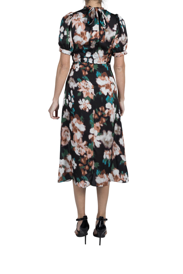 Julia Jordan PRINTED MOCK NECK SHORT SLEEVE DRESS BLACK MULTI