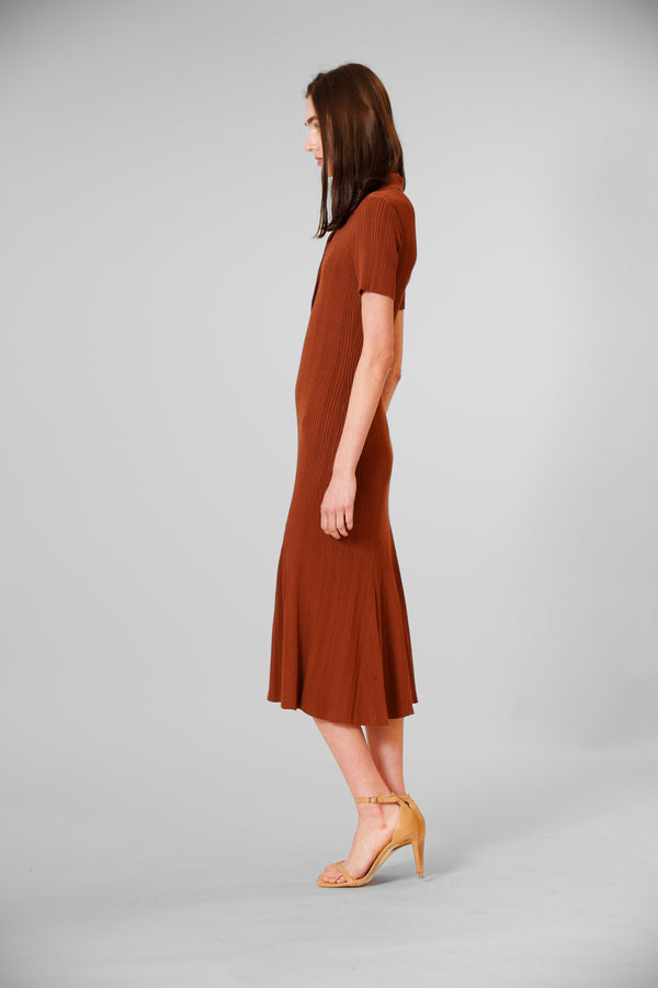 Julia Jordan RIBBED KNIT SHORT SLEEVE MAXI SWEATER DRESS CARAMEL