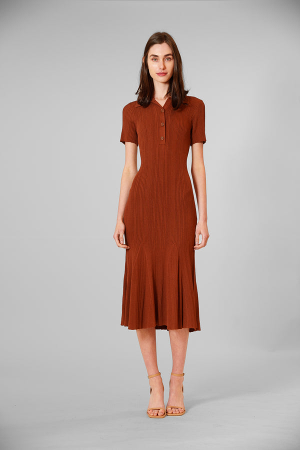 Julia Jordan RIBBED KNIT SHORT SLEEVE MAXI SWEATER DRESS CARAMEL