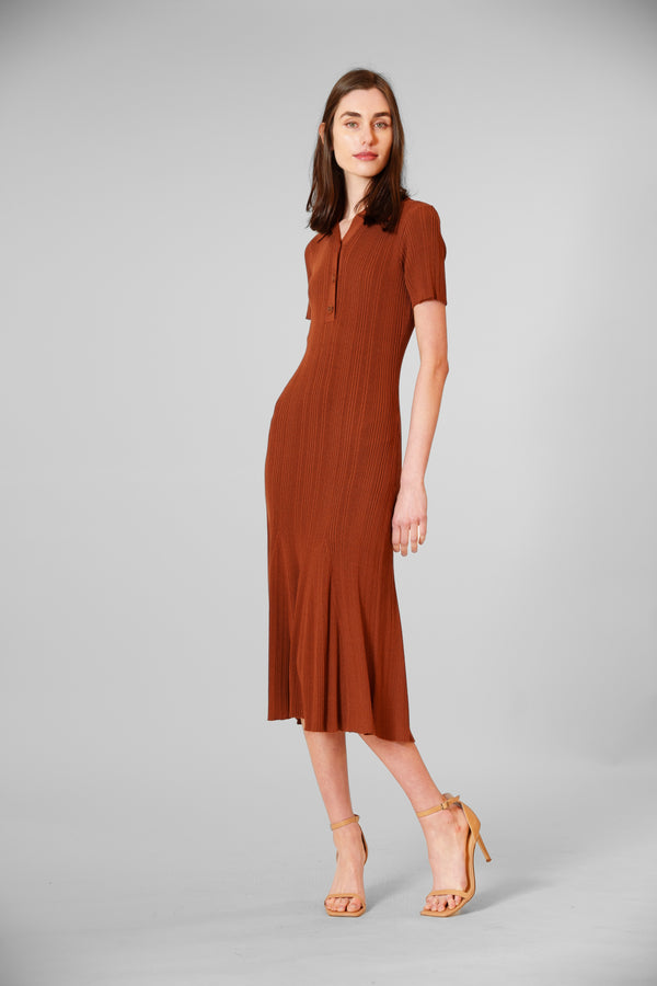 julia jordan RIBBED KNIT SHORT SLEEVE MAXI SWEATER DRESS CARAMEL
