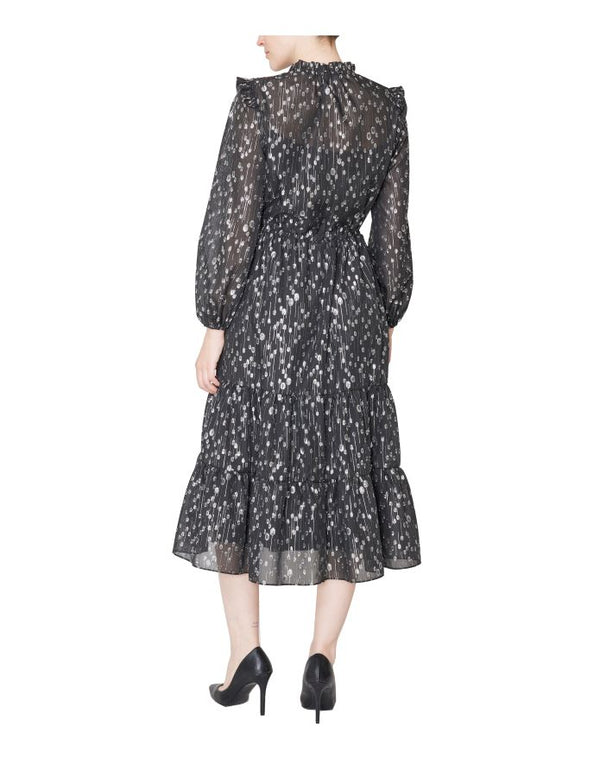 Julia Jordan Ruffle Drawstring Midi Dress Black/Silver