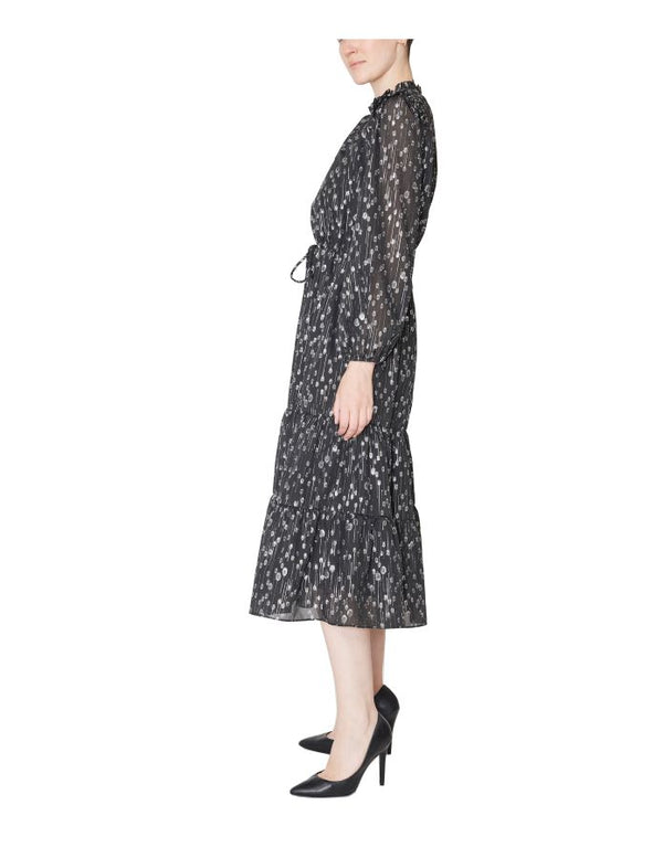 Julia Jordan Ruffle Drawstring Midi Dress Black/Silver