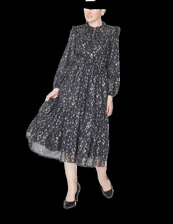 julia jordan Ruffle Drawstring Midi Dress Black/Silver