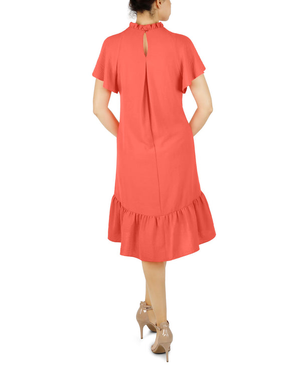 Julia Jordan RUFFLE NECK AND SLEEVE SHORT DRESS Coral